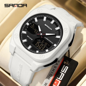 SANDA Dual Display Digital Quartz Watch Birthday Gift Countdown Stopwatch 4 Alarms Snooze 31 World Time Zones Luminous 50M Waterproof