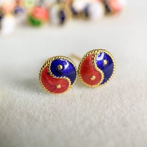 GGOLD ต่างหูทอง96.5%แท้ 0.6 กรัม ลายหยินหยาง-ลงยา (ฟรี แป้นต่างหูพลาสติก) [G-00445] ผ่อน LazPayLater ได้