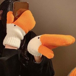 STMEN ส้ม ถุงมือการ์ตูนห่าน โพลีเอสเตอร์ ป้องกันลม ถุงมือถักฤดูหนาว แฟชั่น ที่อุ่น ถุงมือกันหนาว นักเรียน