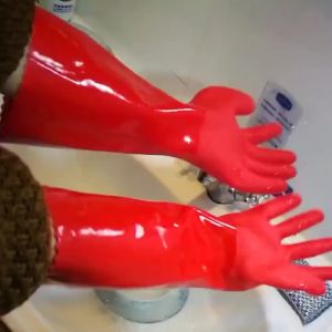 Asia Timur 802F-40 Pemanasan Kulit Getah dan Sarung Tangan Baldu Mencuci Pinggan Kalis Air Tebal Sarung Tangan Kalis Minyak Sarung Tangan Rumah Tangga