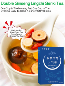 Double Ginseng And Ganoderma Lucidum Vitality Tea Double Ginseng Reishi Mushroom Herbal Tea Triple Energizing Blend For Midsummer Vitality Recovery Traditional Chinese Tonic Tea For Fatigue Relief Ginseng Reishi Tea