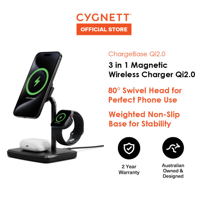 CYGNETT Qi2 3in1 Magnetic Wireless Chargebase Black Lazada Singapore