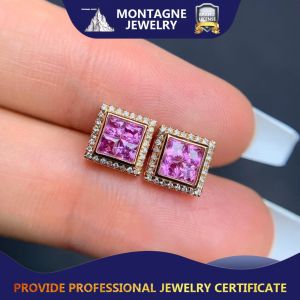 Montagne Jewelry 18k Pure Gold Earrings Diamond Inset Design Fine Jewellery Natural 0.75 Carat Pink Sapphire Earrings Gem Stud Earring
