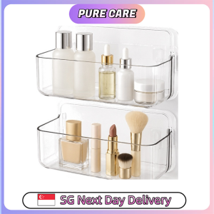 【Pure Care】 No-Drill Transparent Bathroom Wall Shelves | Adhesive Storage Organizers