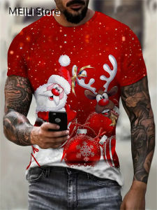 Mens T Shirt Santa Claus Graphic Print Pullover Summer Casual Short Sleeve Tee Funny T-Shirts Male Christmas Oversized Clothing