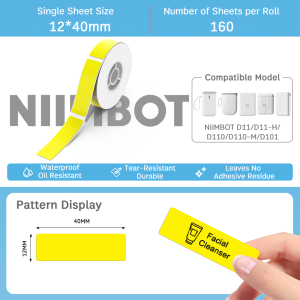 Niimbot D11/D110/D101/H1S Pure Color Label Paper Barcode Price Size Name White Labels Waterproof Oil-proof Tear Resistant or School Home Organizer Supermarket Store Catering