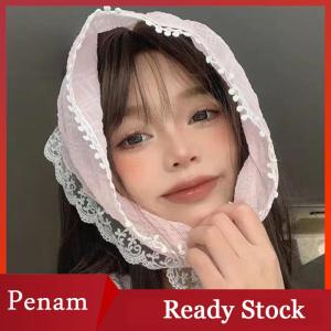 [PAM] French Style Lace Flower Pattern Triangular Scarf Headband Lolita Silk Scarf Headdress Turban Womens Fashion Hair Accessories
