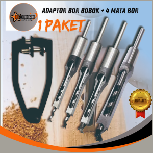 Satu paket Adaptor mesin Bor dan 4 mata set mata bor Bobok kayu / pahat kayu / Chisel mortising