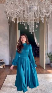 【Hot Sale】Womens Temperament Elegant Long Dress Ruffle Long Sleeve High Waist Dress