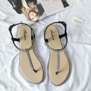 [Free Shipping] Rhinestone sandals new summer style new Chinese-style womens outdoor flat flip-flops womens Roman outdoor shoes