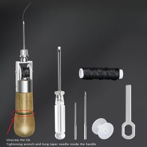 Faux Leather Sewing Awl Kit with Needle - Metal Hand Stitcher for DIY Crafts & Repairs Quick Sewing Machine Tool Set