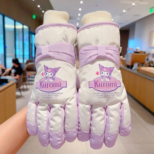 Kuromi Childrens Cold-Proof Thickened Gloves Extended Outdoor Skiing Sanrio Boys Play Snow Plus Velvet Thick Five-Fing