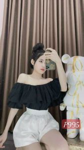 Áo CROPTOP Bẹt Vai Phối Bèo Xinh Xếp Tầng Ôm Đẹp A100 / Áo Kiểu Nữ Trễ Vai Hai Tầng Xinh Xắn