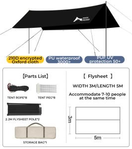 Flysheet Camping Waterproof Set Black Coated Yhicken Shelter Tent Tarp 5x4 Sun Protection Canopy