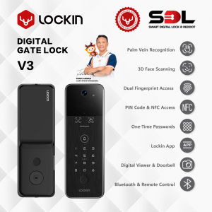 Lockin V3 Gate Digital Lock Ten in One Palm Vein Recognition 3D face Scanning Dual Fingerprint Card App - 2 Years Warranty Include Installation