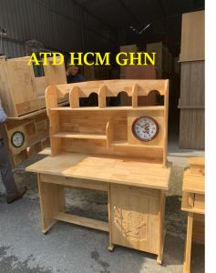 Bàn học gỗ thông kèm kệ đựng sách vở giá rẻ cho bé học lâu dài 1M1M2