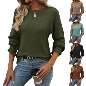 Womens long-sleeved shirt autumn lightweight business shirt with pleated cuffs