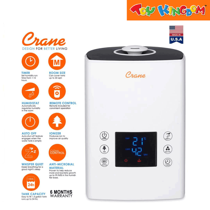 Crane Digital Ultrasonic Warm and Cool Mist Humidifier with Ionizer and ...