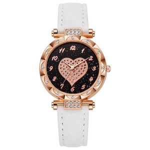 ZYJC Heart Rhinestone Quartz Wristwatches Leather Strap Casual Electronic Watch High Quality Simple Wrist Watches Women