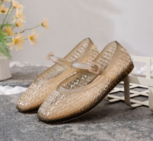 Free Shipping Mesh Flat Shoes Grandma-Style Crystal Sandals Single-Strap Ballet Flats Plastic Jelly Shoes For Women