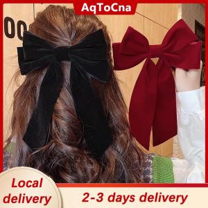 [COD] AqToCna Ship within 24 hours Elegant Velvet Bow Hair Clip Ribbon Bowknot Ponytail Barrette Hair Pin Women Girls Wedding Party Hair Accessories