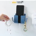 Giá đỡ dán tường để remote, sạc điện thoại có móc treo dây sạc, chìa khóa gọn gàng HAKY004, keo dán chắc, chịu lực 2kg. 