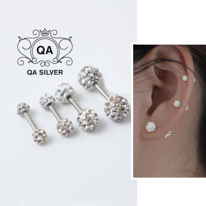 Khuyên tai bạc 925 nụ cầu đính đá chốt bi vặn nam nữ S925 CRYSTAL QA SILVER Earrings EA211108