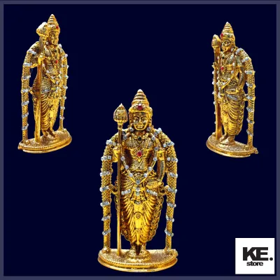 Murugan Gold Statue with stone works/ Statues Suitable For Home Decor/Car Dashboard/Office Table/KE120