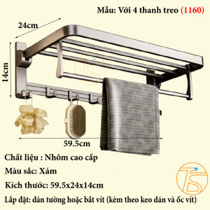 Kệ máng khăn nhà tắm đa năng bằng nhôm dán tường thanh treo khăn nhà vệ sinh nhiều tầng gập được