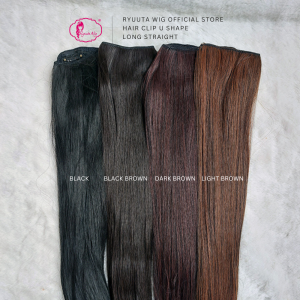 Ryuuta Wig Hair Clip Hair Extension Clip Hairclip Lurus Panjang U Shape Hitam Coklat 50 cm
