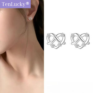 TenLucky S925 Sterling Silver Love Stud Earrings for Women Fashion Korean Style Jewelry Womens Earrings