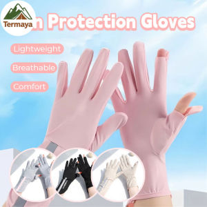 Termaya Thin Ice Silk Sunscreen Gloves UV Protection Dew Finger Touch Screen Sarung Tangan Wanita防晒手套