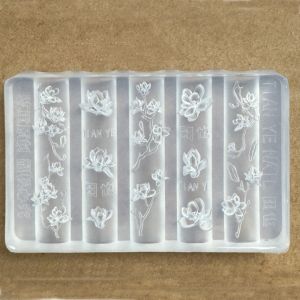 JUSTODO Silicone 3D Magnolia Flowers Nail Mold Three-Dimensional Carvings Transparent Mold Floral Petal Nail Design Molds Floral Patterns Nail Art Carving Template for DIY Nail Art