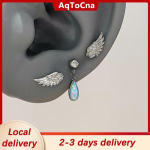 [COD] AqToCna Ship within 24 hours Vintage Couples Creative Angel Wings Stud Earrings Women Punk Studs Birthday Jewelry Gift
