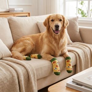 T6JOB1 4PCS Breathable Anti-Slip Dog Socks Dirt-Resistant Wear Resistant Dog Shoes Cute Cartoon Dog Paw Protector for Dogs Cats