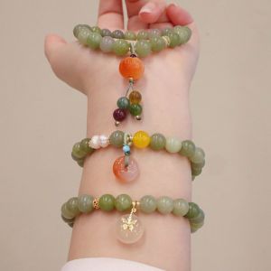 ELLIER Stone Gourd Green Stone Bracelet Fortune Lotus Beads Bracelets Retro Good Luck New Chinese Style Bracelet Gift