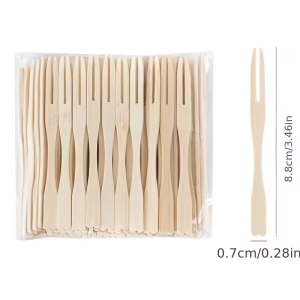 100PCS Disposable Fork Bamboo Cake Snack Fork Dessert Two-tooth Fork Hotel Restaurant Fruit Pick