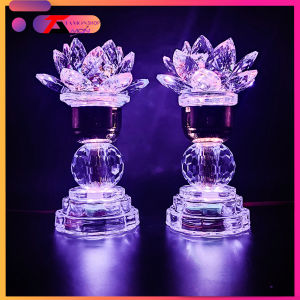 [GIÁ 1 CẶP] Cặp đèn thờ pha lê hoa sen sáng từ chân đến ngọn đèn Đèn trang trí tủ thờ quan âm Phật Tổ Tam Ba vị Thánh (Pha lê 22)