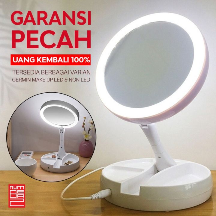Cermin make up lampu led cermin rias bulat kotak lipat lampu led portable aesthetic mini lampu standing kaca kecil persegi pembesar cembung cekung meja rias unik yang ada lampu ring light