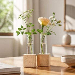 MARGETT Gỗ Bình hoa thủy canh Tối giản Trang trí nhà cửa Lọ hoa Trang trí Đồ trang trí bàn làm việc Giá đỡ ống trồng cây thủy sinh Trang trí văn phòng
