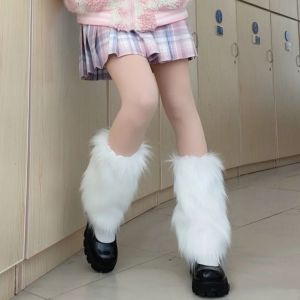 COSTA Faux Fur Furry Leg Warmers Bow Thickened Lolita Boots Cover Fashion JK Knee High Girls Socks Autumn/Winter