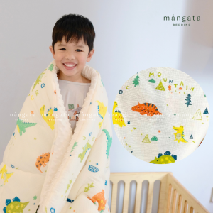 Chăn đông cho bé Mangata Bedding size 120x150cm chăn chần gòn Microfiber vỏ bọc vải Xô Muslin và vải nhung hạt đậu mềm mại