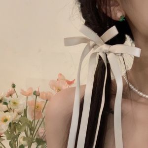 2024 New Sweet Bow Ribbon Hair Clip 2pcs Pearl Tassel Duckbill Clip Fashion Hair Accessories