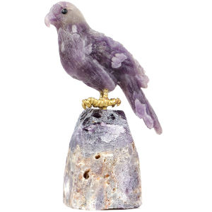 Artistone Hand-Carved Parrot Statue Bird Figurine Natural Stone Healing Crystal Rainbow Fluorite Bird Craft for Home Car Desktop Office Decoration Gift