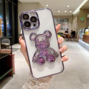 AUOVIEE Quicksand Glitter Bear Phone Case for iPhone 14 Pro Max X Xs Max X 7 8 Plus Luxury Cute Plating Cases for iPhone 11 12 13 ProMax