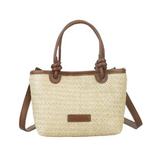 CHCA พักผ่อนยามว่าง ถุงสานฟาง โบฮีเมียน ฤดูร้อนฤดูร้อนฤดูร้อน ถุงฟางชายหาด ลำลองแบบสบายๆ วันหยุดพักผ่อนพักผ่อน กระเป๋าทรงจีบสำหรับผู้หญิง กระเป๋าถือแบบถือ