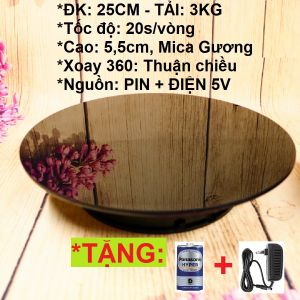 Bàn xoay đế xoay 360 25cm tải 3kg dùng Pin