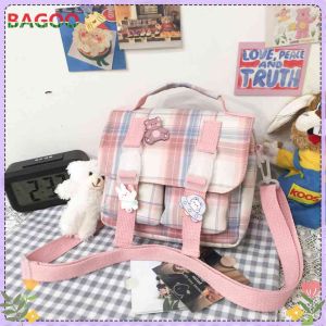 Túi Đeo Chéo Harajuku Nhật Bản Cho Nữ Túi Đưa Thư Nữ Sinh Trung Học Túi Xách Chắp Vá Túi Sách Đi Học Túi Đeo Vai Có Gấu Trúc