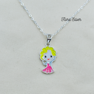 FLORA 0068M - [Có bán lẻ] Dây chuyền bạc ta hình nữ hoàng băng giá Elsa màu hồng xanh dành cho bé gái