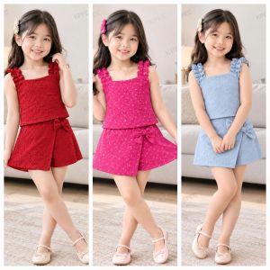 010 Summer Casual Girl Teen Ribbon Skort and Top Set Terno - top and skort - plain color - current trend - best seller top - super ganda - ganda ng quality - effortless easy to wear - simple - cute item - fabric from abroad - cotton fabric - timeless p